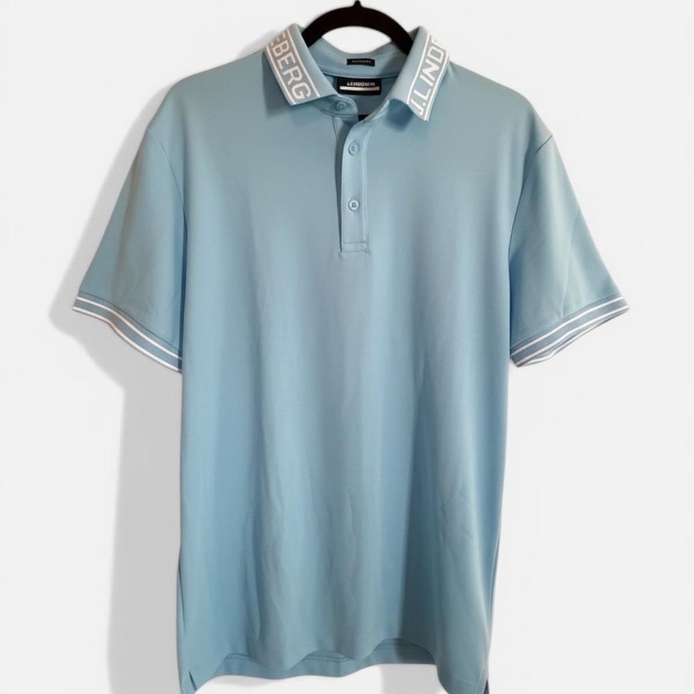 J.Lindeberg Sky Blue Logo Collar Polo